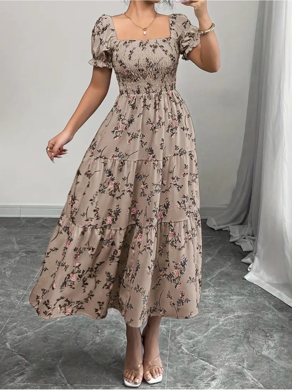 Floral Square-Neck Maxi Dress S NWOT